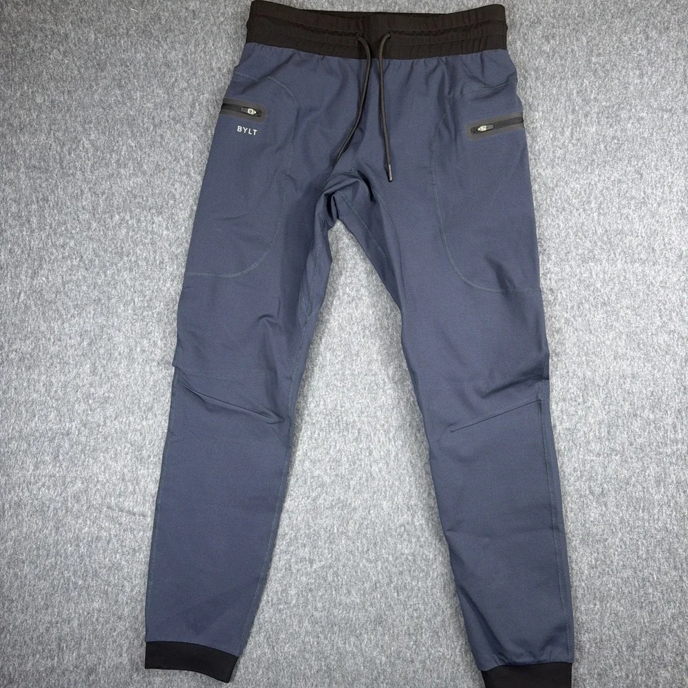 Bylt Pants Mens M Navy Blue Elite Joggers Drawstring Stretch Taper Performance